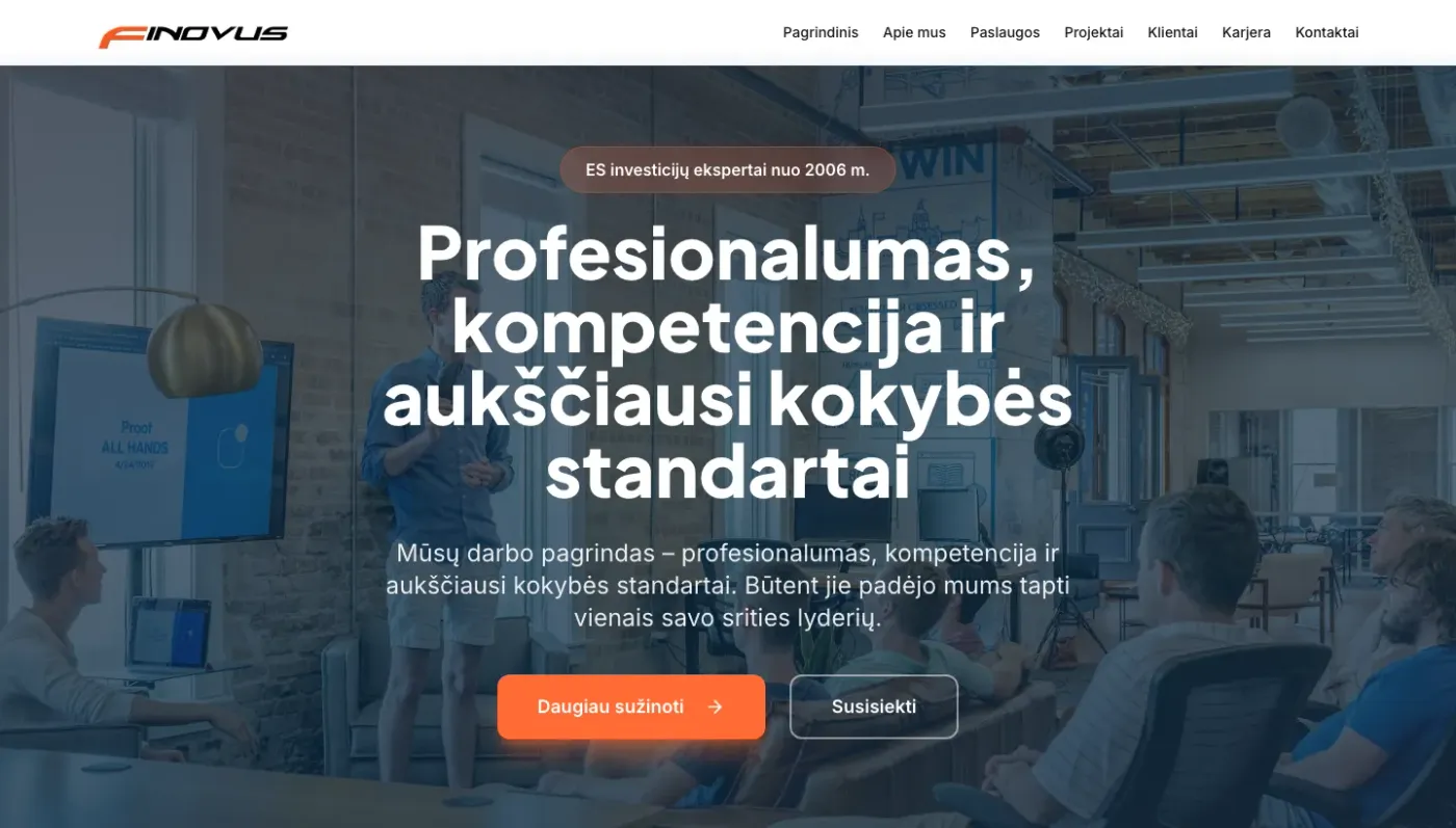 Screenshot of the Finovus website
