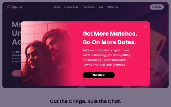 Flirtist landing page with a quiz prompt
