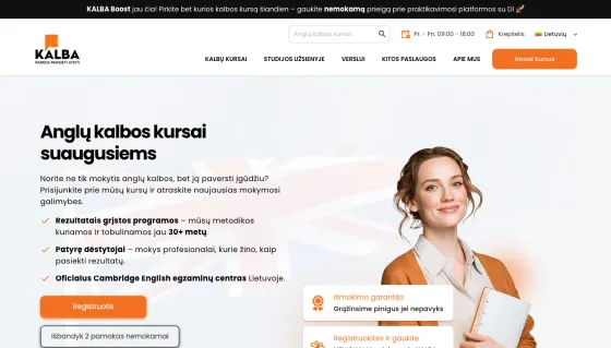 Screenshot of the Kalba.lt website