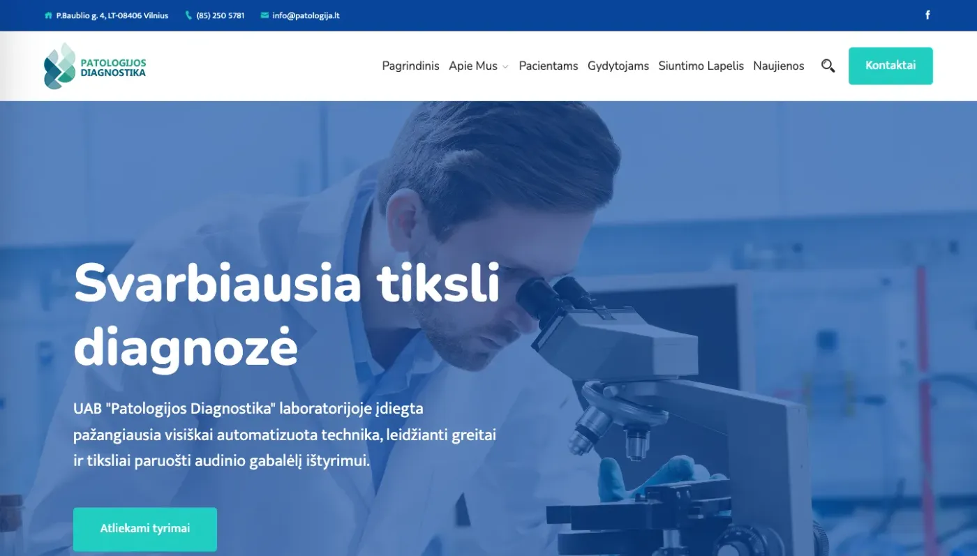 Screenshot of the Patologija.lt website